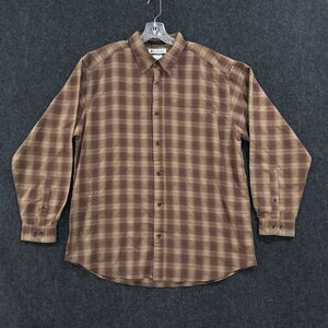 Columbia Shirt Men's XL Brown Plaid Button Down Long Sleeve Zip Pocket Outdoor